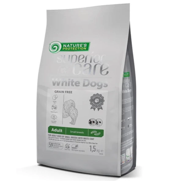 Natures Protection Beyaz Tüylü Mini Ve Küçük Irk Köpekler İçin Larvalı Tahılsız Köpek Maması 1,5 Kg
