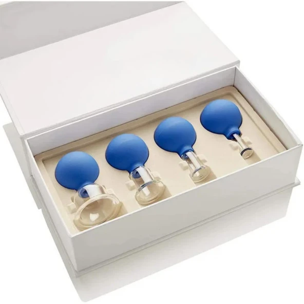 Silikon Vakumlu Cam Yüz Masaj Kupası 4lü Set Mavi Renk ürün görseli