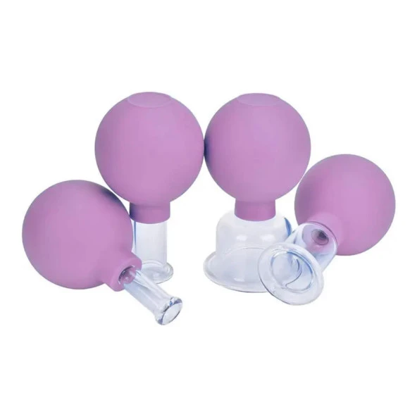Silikon Vakumlu Cam Yüz Masaj Kupası 4lü Set Mor Renk - Resim 3