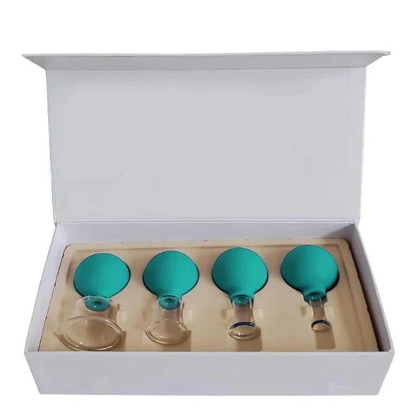 Silikon Vakumlu Cam Yüz Masaj Kupası 4lü Set Yeşil Renk