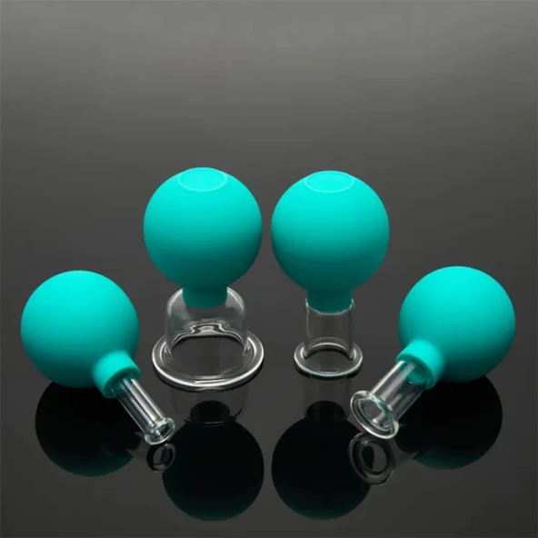 Silikon Vakumlu Cam Yüz Masaj Kupası 4lü Set Yeşil Renk - Resim 3