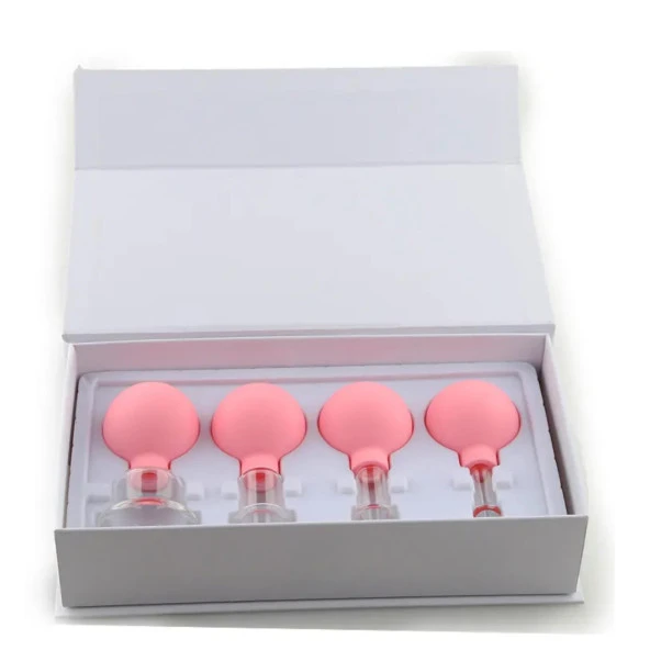 Silikon Vakumlu Cam Yüz Masaj Kupası 4lü Set Pembe Renk ürün görseli