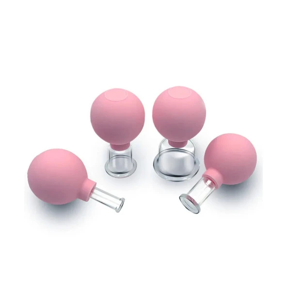 Silikon Vakumlu Cam Yüz Masaj Kupası 4lü Set Pembe Renk - Resim 3