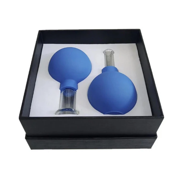 Silikon Vakumlu Cam Yüz Masaj Kupası 2li Set Mavi Renk ürün görseli 1