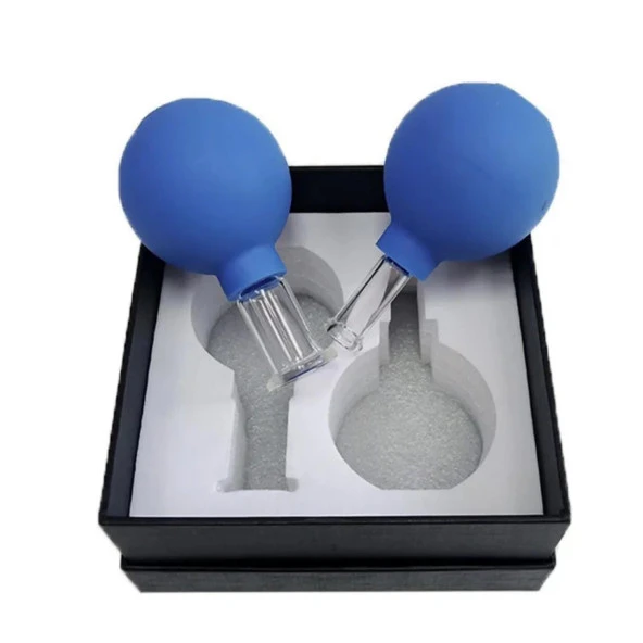 Silikon Vakumlu Cam Yüz Masaj Kupası 2li Set Mavi Renk - Resim 3