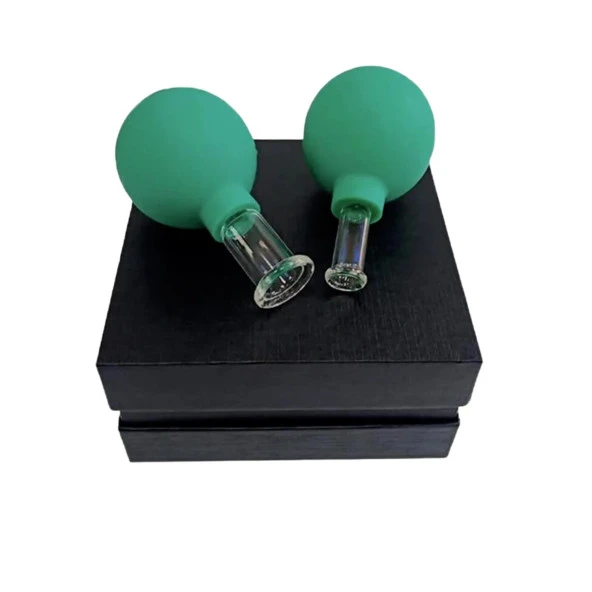 Silikon Vakumlu Cam Yüz Masaj Kupası 2li Set Yeşil Renk - Resim 2