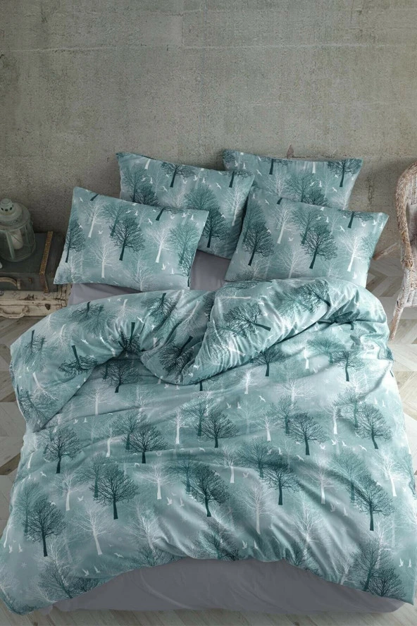 Sheri Home Tekstil Cotton Yeşil Ağaç Çift Kişilik Nevresim Seti