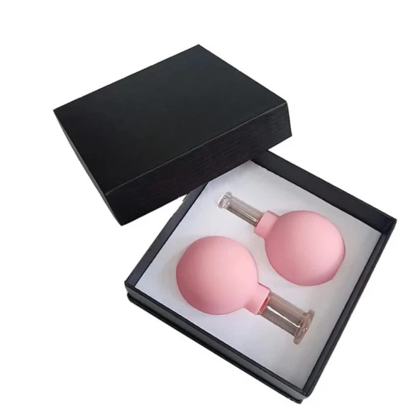 Silikon Vakumlu Cam Yüz Masaj Kupası 2li Set Pembe Renk - Resim 2