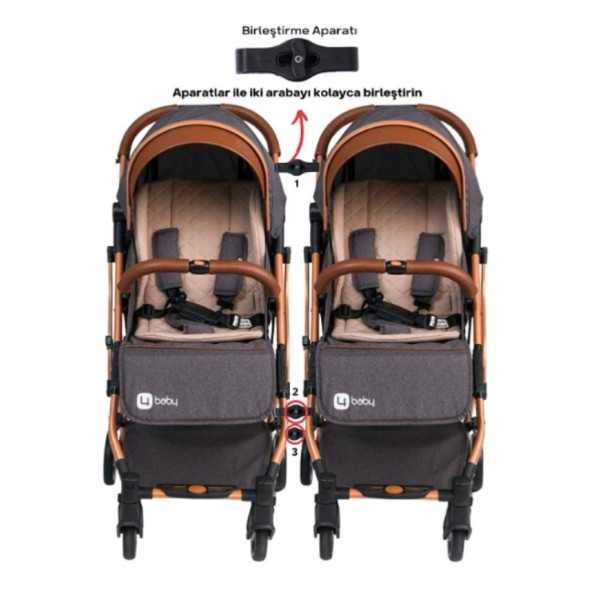 4 Baby Drone Kabin Boy İkiz Bebek Arabası Antrasit - 3