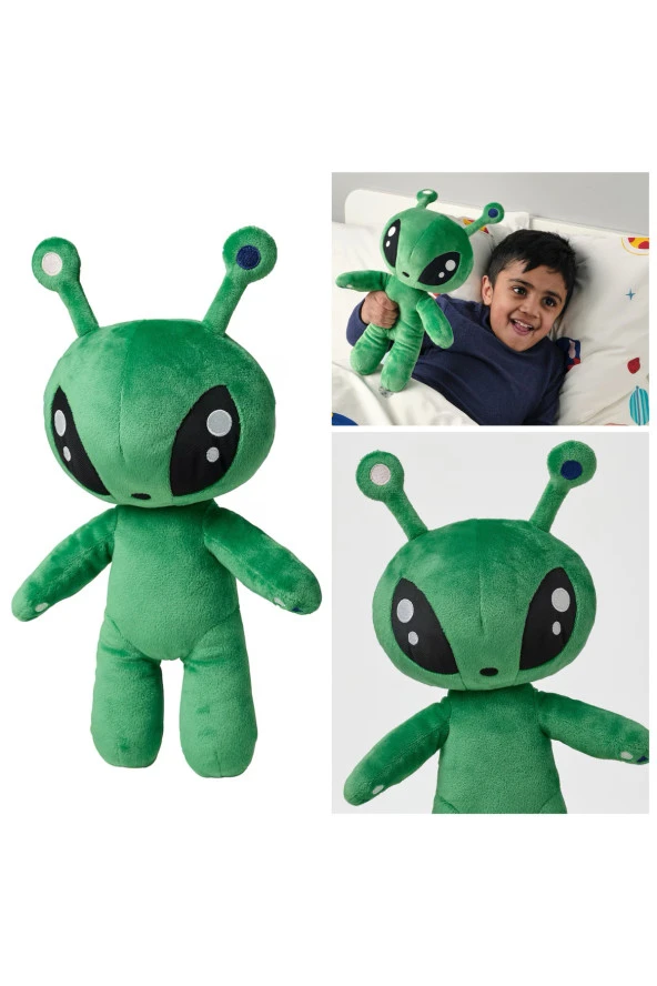 Peluş Aftonsparv 34 Cm Yeşil Renk MeridyenDukkan Uzaylı Alien Yumuşak Peluş Oyuncak