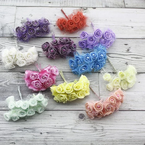 10 Demet (120 Adet) İncili Ve Tüllü Küçük Lateks Gül Çiçek - 3