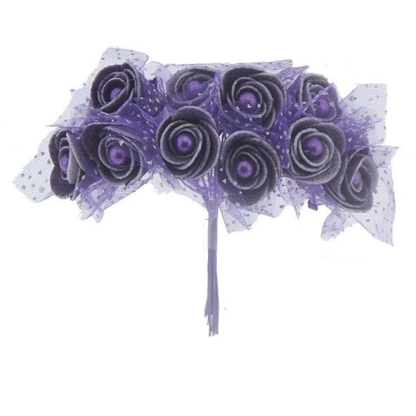 10 Demet (120 Adet) İncili Ve Tüllü Küçük Lateks Gül Çiçek - 12