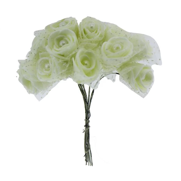 10 Demet (120 Adet) İncili Ve Tüllü Küçük Lateks Gül Çiçek - 11