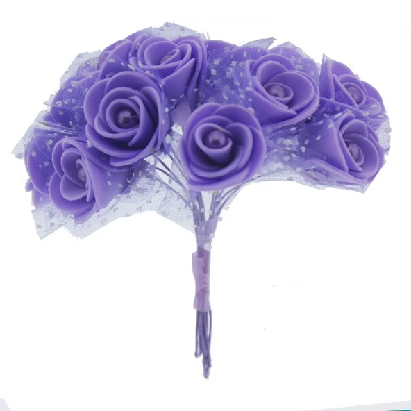 10 Demet (120 Adet) İncili Ve Tüllü Küçük Lateks Gül Çiçek - 7