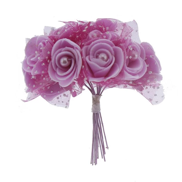 10 Demet (120 Adet) İncili Ve Tüllü Küçük Lateks Gül Çiçek - 9