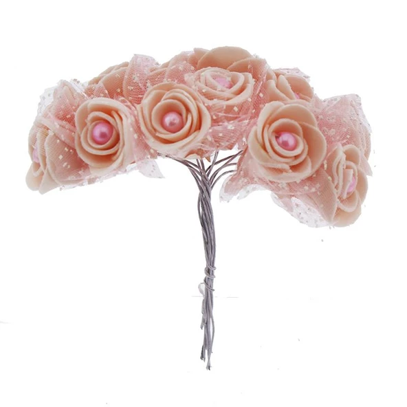 10 Demet (120 Adet) İncili Ve Tüllü Küçük Lateks Gül Çiçek - 8