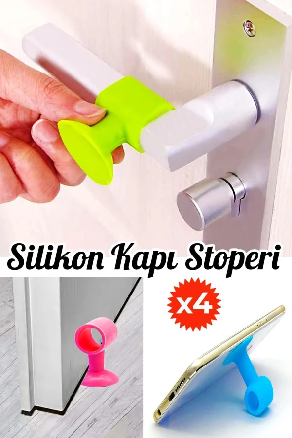 4 Adet Silikon Vakumlu Kapı Stoperi Kapı Kolu Koruyucu Silikon Aparat - 2
