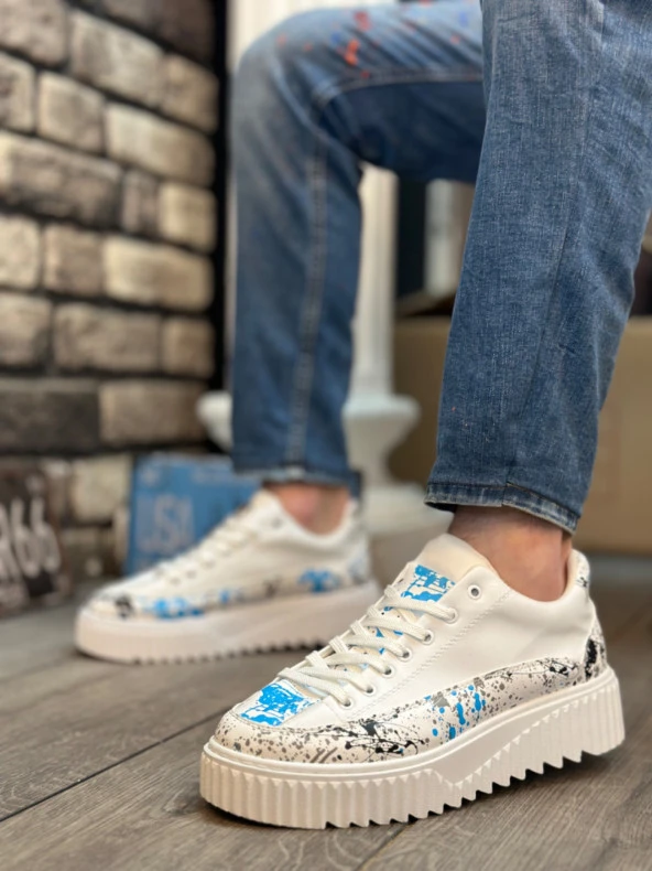 BA0801 BOA Yüksek Taban Mavi Desenli Erkek Spor Ayakkabı - Resim 2