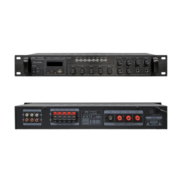 MAGICVOICE MV-540 100 WATT USB/SD/UK BLUETOOTH 2 MİK MUTE GİRİŞLİ 5 BÖLGELİ AÇIP KAPAMA HAT TRAFOLU ANFİ (4353) - 2