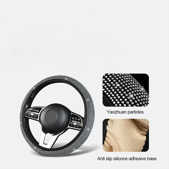 Taşlı Geçmeli Direksiyon Kılıfı Komple Gümüş Taşlı 37-38cm - 3