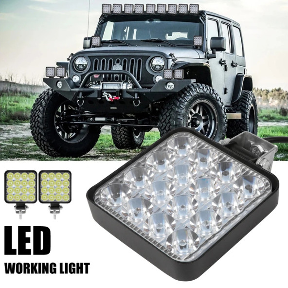 Off Road Sis Farı - Lambası 16 Led Kare Çalışma Lambası (10 Adet)