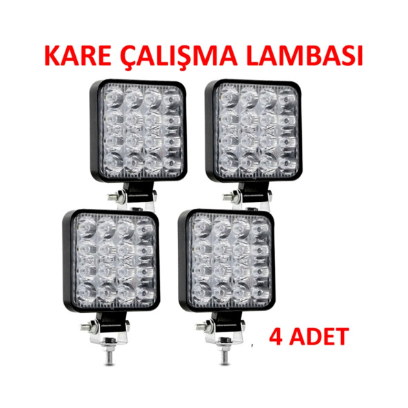 Off Road Sis Farı - Lambası 16 Led Kare Çalışma Lambası (4 Adet)