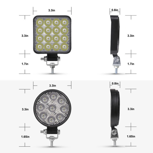 Off Road Sis Farı - Lambası 16 Led Kare Çalışma Lambası (4 Adet) - 3