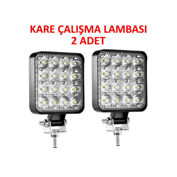 Off Road Sis Farı - Lambası 16 Led Kare Çalışma Lambası (2 Adet)