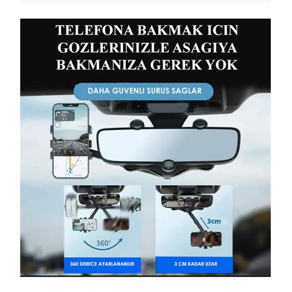 Carub Araç İçi Dikiz Ayna Telefon Tutucu Tuşlu Uzayanbilen Her Araca Uyumlu A+Plus - 3