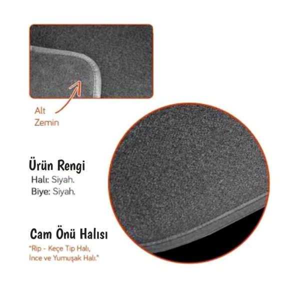 Torpido Halısı Oto Ön Cam Konsol Göğüs Örtüsü Renault Toros Uyumlu Siyah - 4