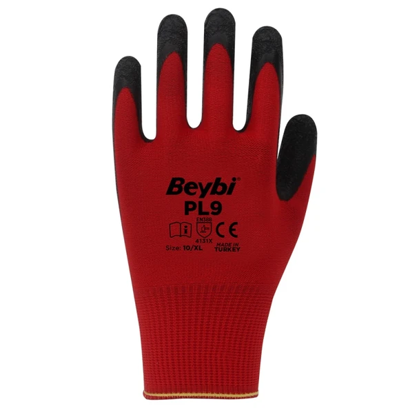 Beybi PL9 Polyester Örme Lateks Eldiven 10 No - Resim 3