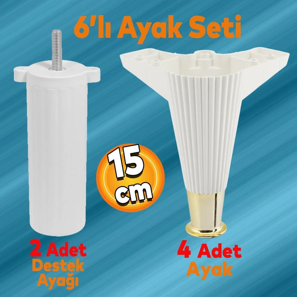 Wetra Line 6'lı Set Mobilya TV Ünitesi Çekyat Koltuk Kanepe Destek Ayağı 15 cm Beyaz Altın M8 Civata
