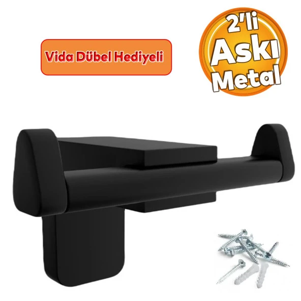Banyo Lavabo Çatal 2li Metal Sağlam Aparat Siyah Askılık Bornoz Havlu Asma Askı Vidalı
