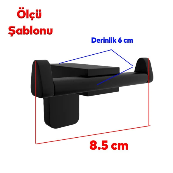 Banyo Lavabo Çatal 2li Metal Sağlam Aparat Siyah Askılık Bornoz Havlu Asma Askı Vidalı - 2