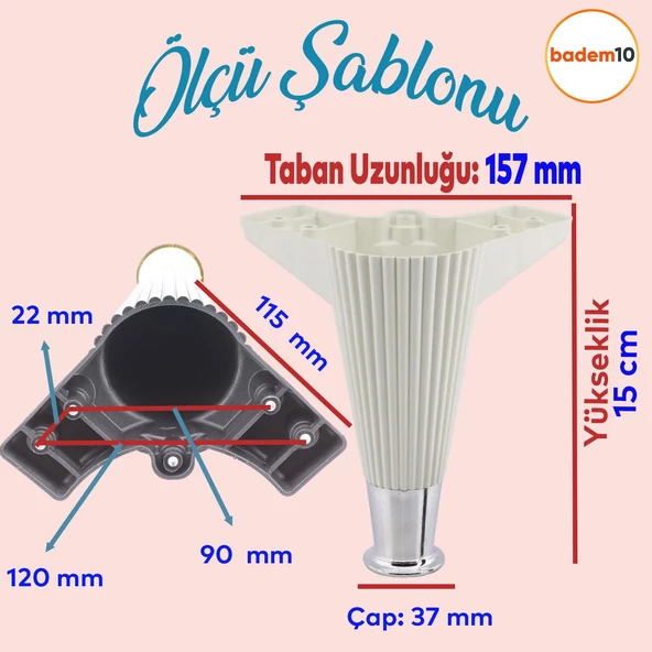 Wetra Line 6'lı Set Mobilya TV Ünitesi Çekyat Koltuk Kanepe Destek Ayağı 15 cm Beyaz Krom M8 Civata - Resim 2