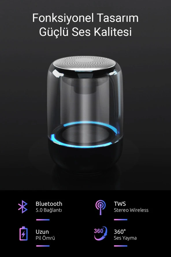 Kablosuz Bluetooth Işıklı Taşınabilir Hoparlör - 2