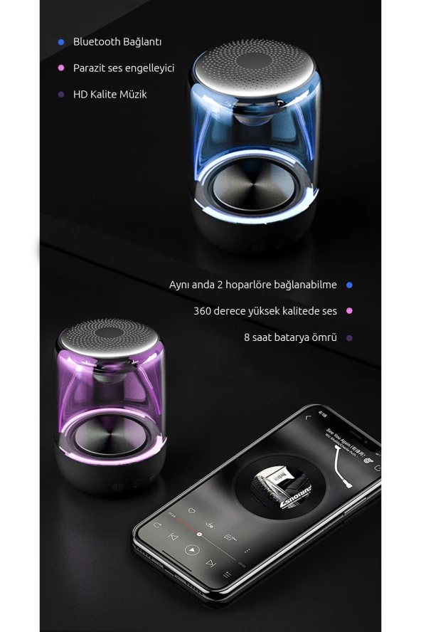 Kablosuz Bluetooth Işıklı Taşınabilir Hoparlör - 3