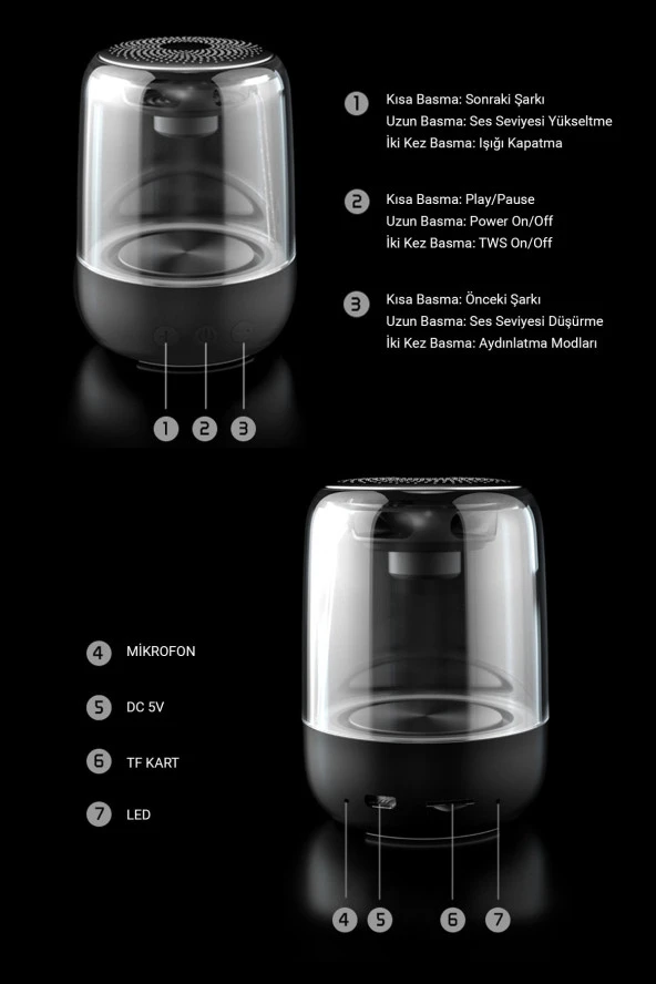 Kablosuz Bluetooth Işıklı Taşınabilir Hoparlör - 4