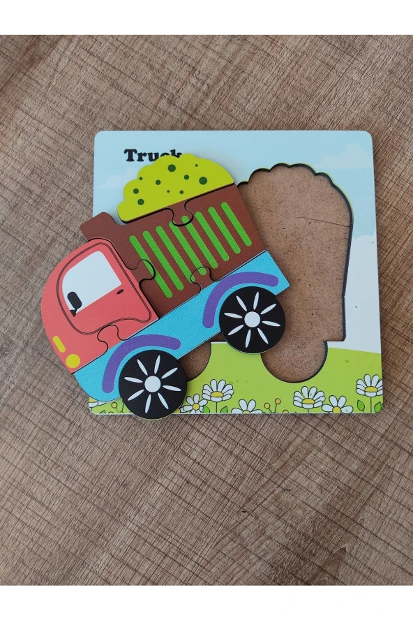 Mini 4 Parça Kamyon Ahşap Puzzle