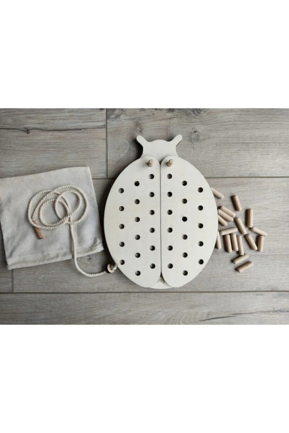 Uğur Böceği Ip ve Pim Geçirmeli Hayvanlar ve Besinleri Eşleştirme Oyunu Ahşap Puzzle - 2