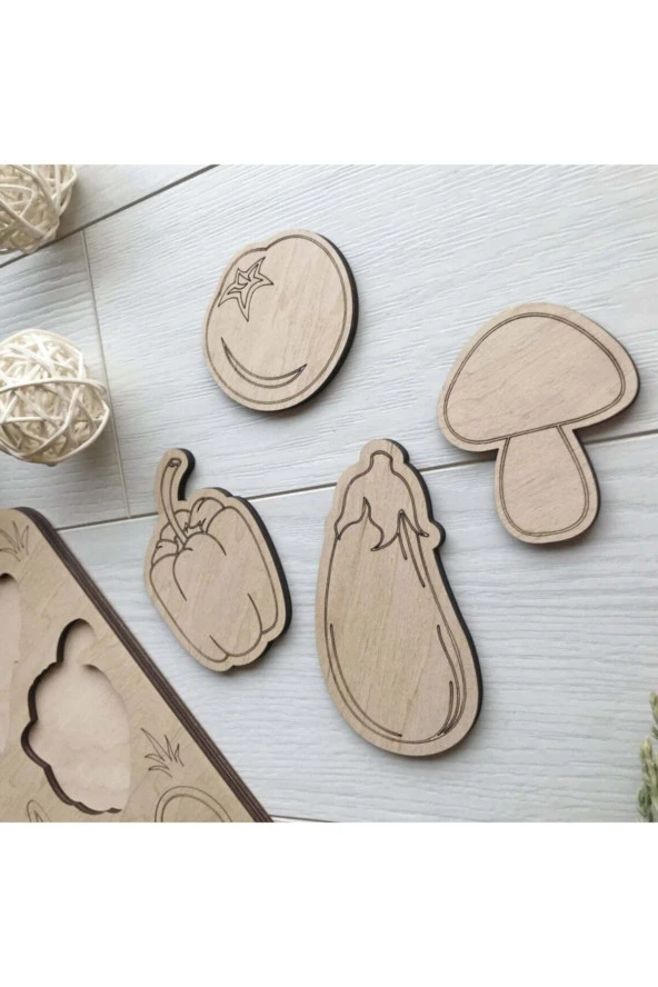 Montessori Boyanabilir Sebzeler Puzzle Doğal Ahşap - 3