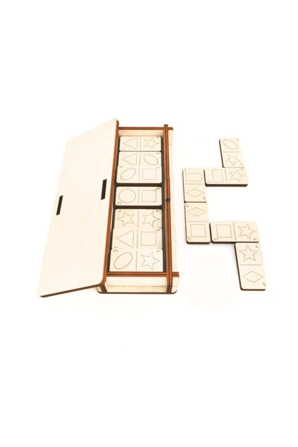 Geometrik Şekilli Ahşap Kutulu Domino Oyunu - 3