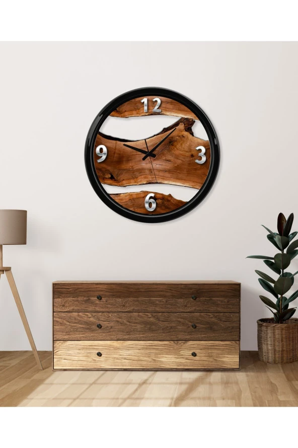 Ahşap Kütük Görünümlü Baskı Saat 49 Cm Çap