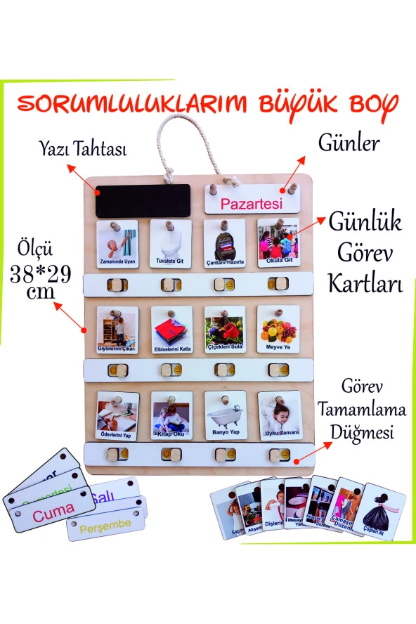 Montessori Büyük Boy Sorumluluk Alma Beceri Ve Görev Tablosu Günlük Rutinim