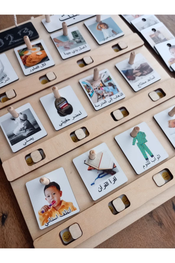 Arapça Montessori Büyük Boy Sorumluluk Alma Beceri Ve Görev Tablosu Günlük Rutinim - Resim 3