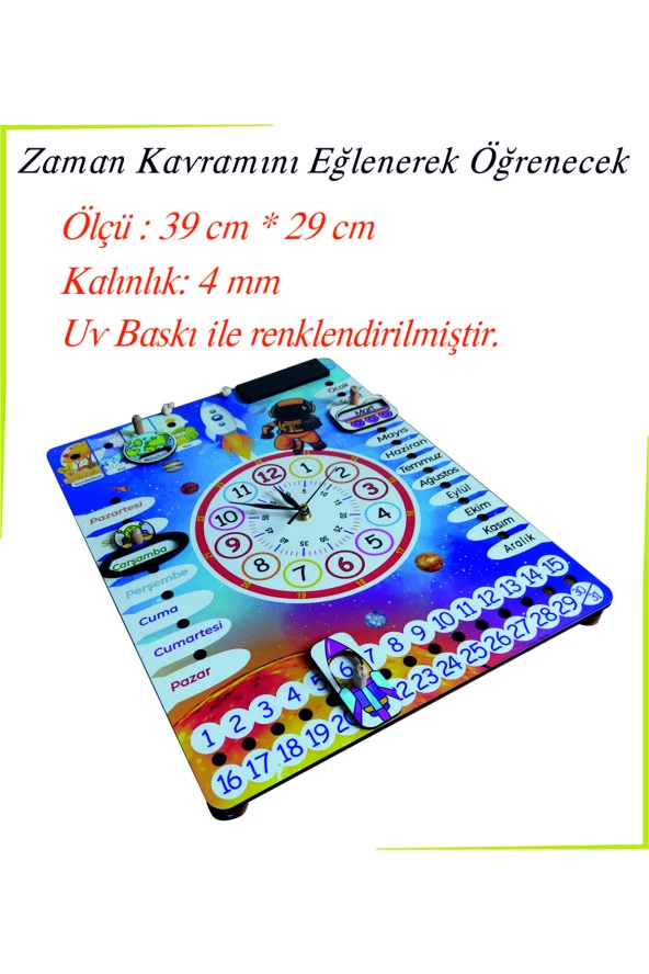 Çocuk Odası Gezegen Temalı Gerçek Saatli Duvar Takvimi - 2
