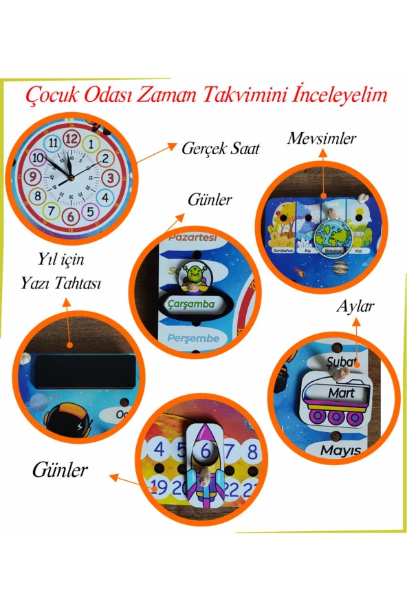 Çocuk Odası Gezegen Temalı Gerçek Saatli Duvar Takvimi - 3