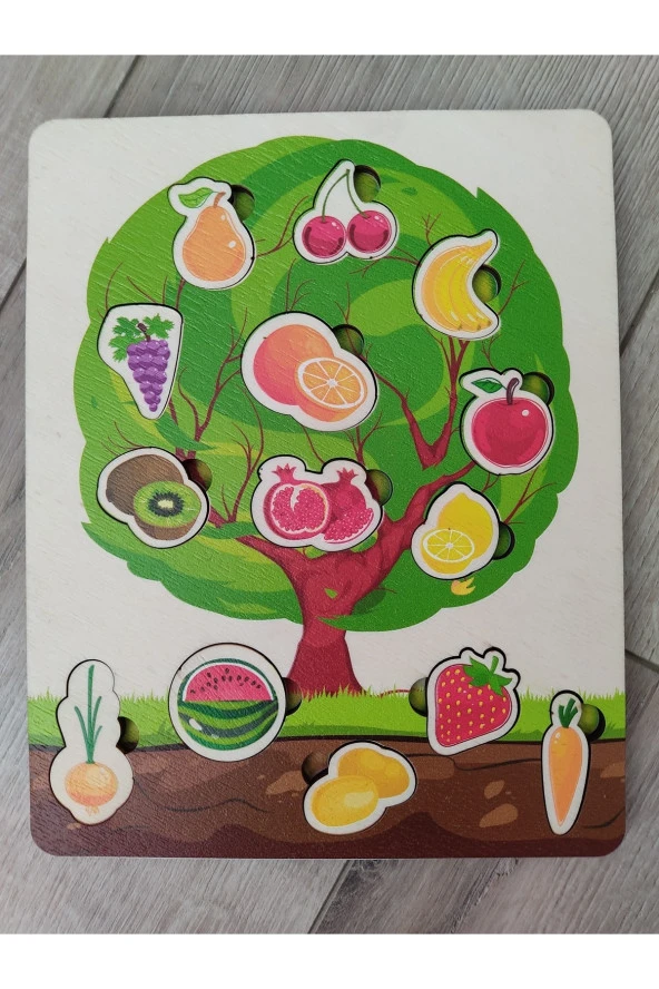Meyve Ve Sebzeler Renkli Ağaç Puzzle - 3