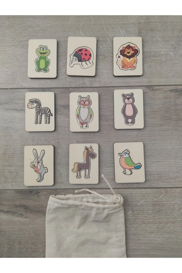 Ahşap Hayvanlar Renkli Bulmaca Oyunu Ve Oyun Hamuru Kalıbı 9 Parça