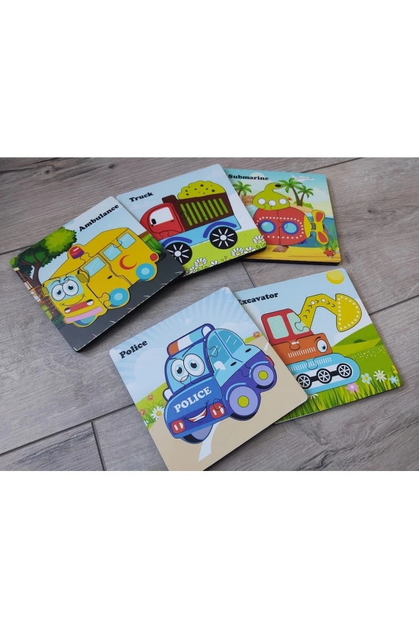 Mini 5li Araçlar Ahşap Puzzle Seti